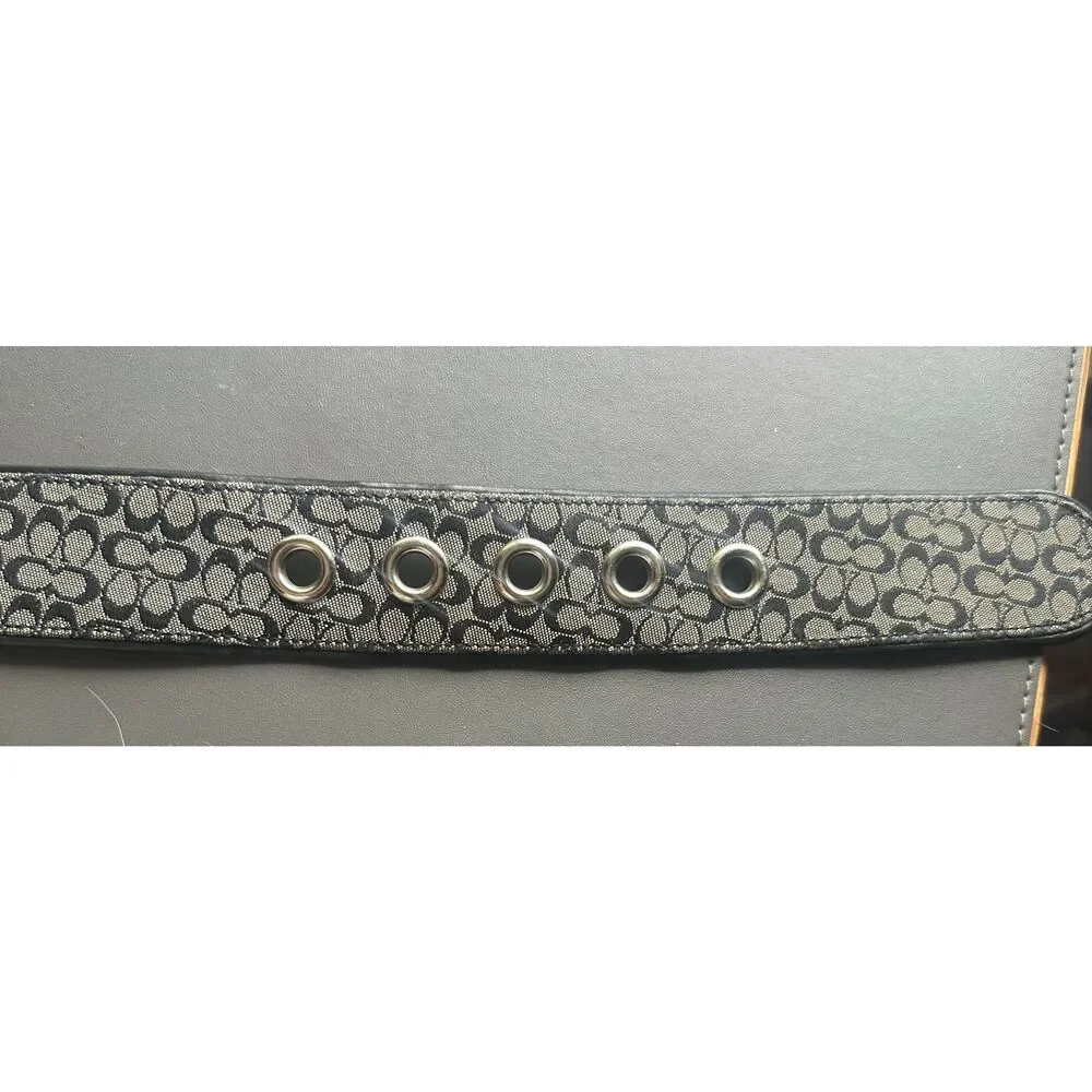 Coach Classic Mini Monogram Silver Buckle Black and white Belt 3977